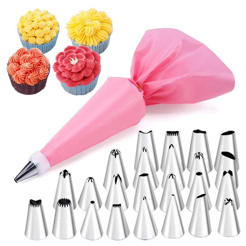 6-24 Pcs Set Pastry Bag and Stainless Steel