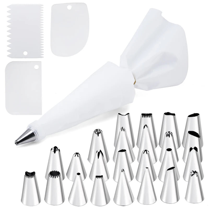 6-24 Pcs Set Pastry Bag and Stainless Steel