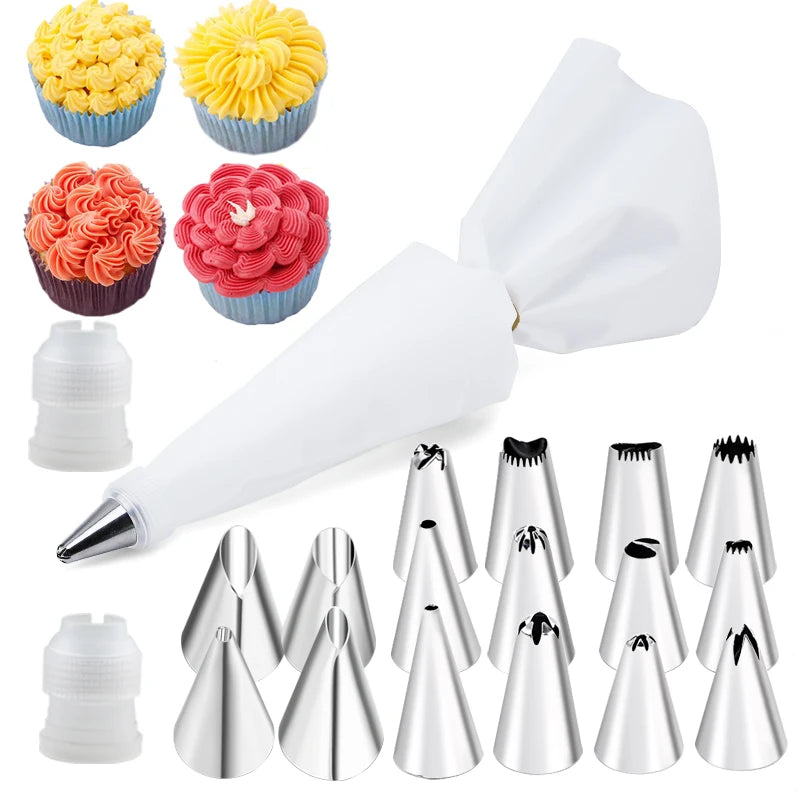 6-24 Pcs Set Pastry Bag and Stainless Steel