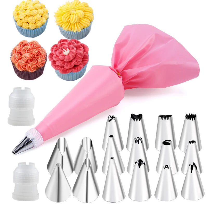 6-24 Pcs Set Pastry Bag and Stainless Steel