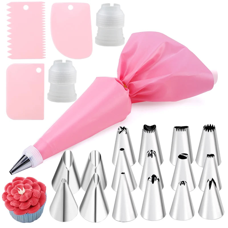 6-24 Pcs Set Pastry Bag and Stainless Steel