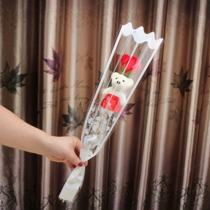 17pcs Romantic Artificial Rose Bouquets with Plush Bears