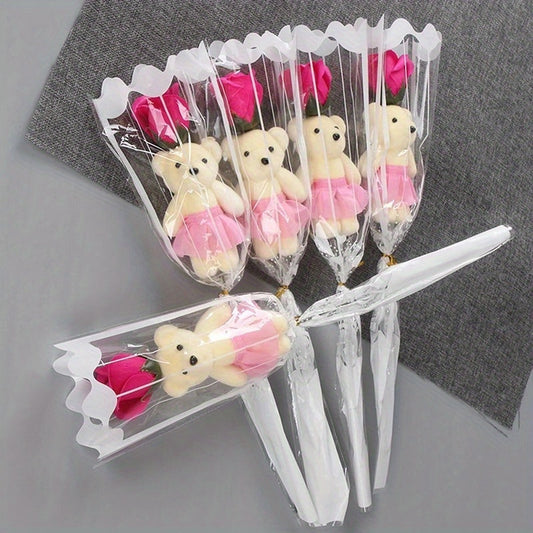 17pcs Romantic Artificial Rose Bouquets with Plush Bears