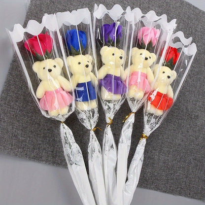 17pcs Romantic Artificial Rose Bouquets with Plush Bears