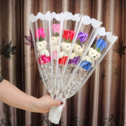 17pcs Romantic Artificial Rose Bouquets with Plush Bears