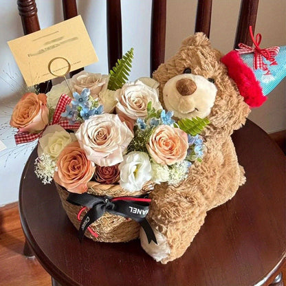 Valentine's Day Plush Bear with Rose Bouquet