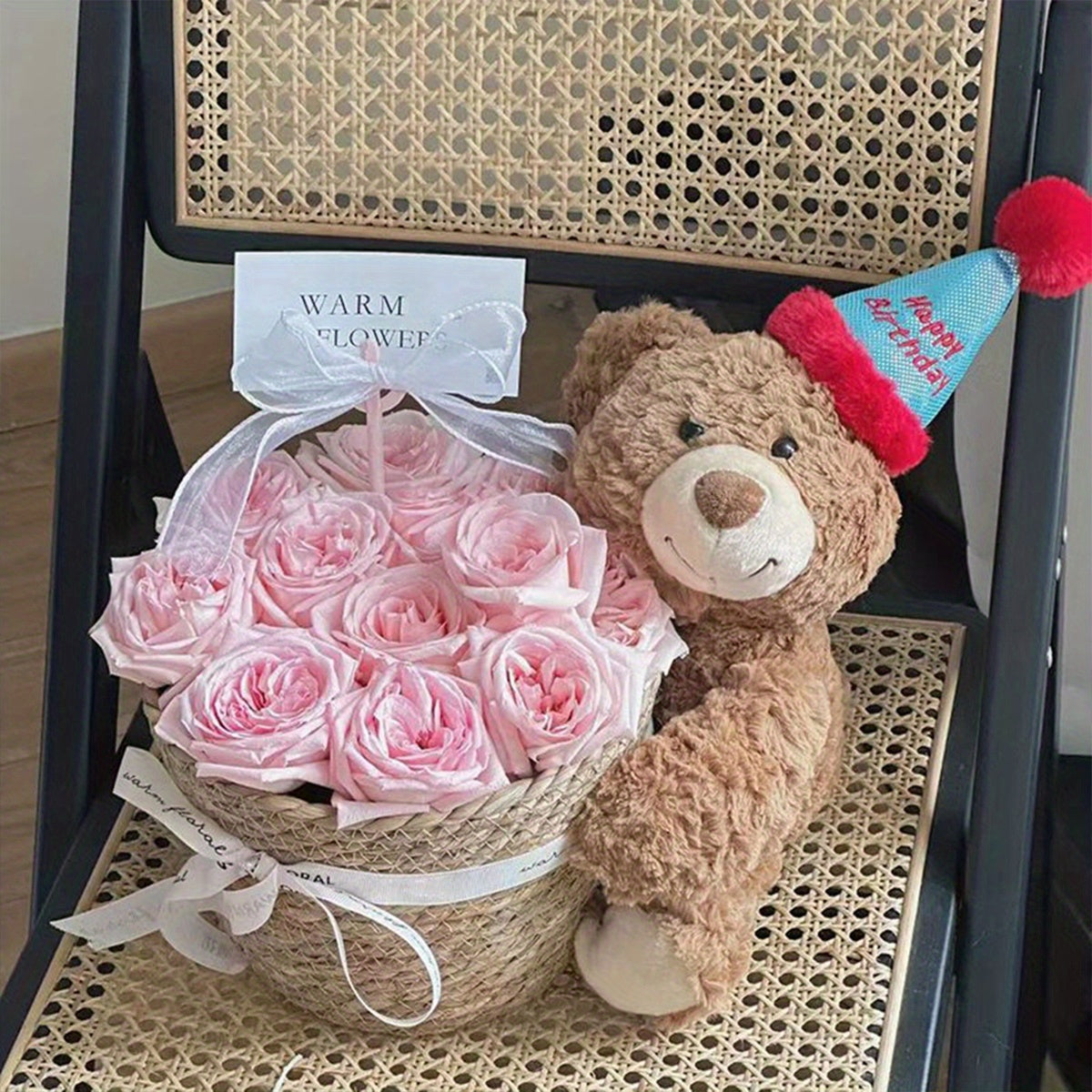 Valentine's Day Plush Bear with Rose Bouquet