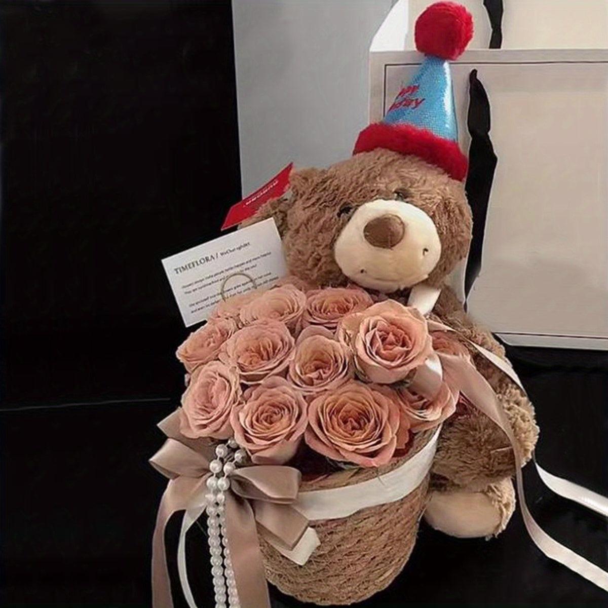 Valentine's Day Plush Bear with Rose Bouquet