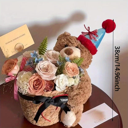 Valentine's Day Plush Bear with Rose Bouquet