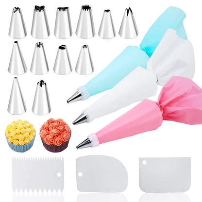 6-24 Pcs Set Pastry Bag and Stainless Steel