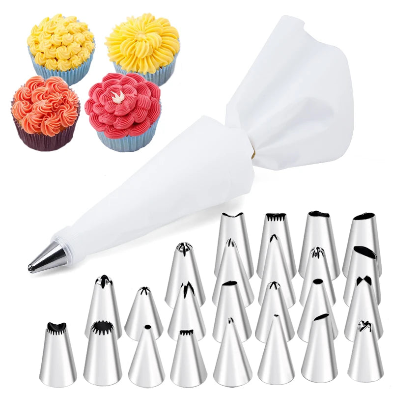 6-24 Pcs Set Pastry Bag and Stainless Steel