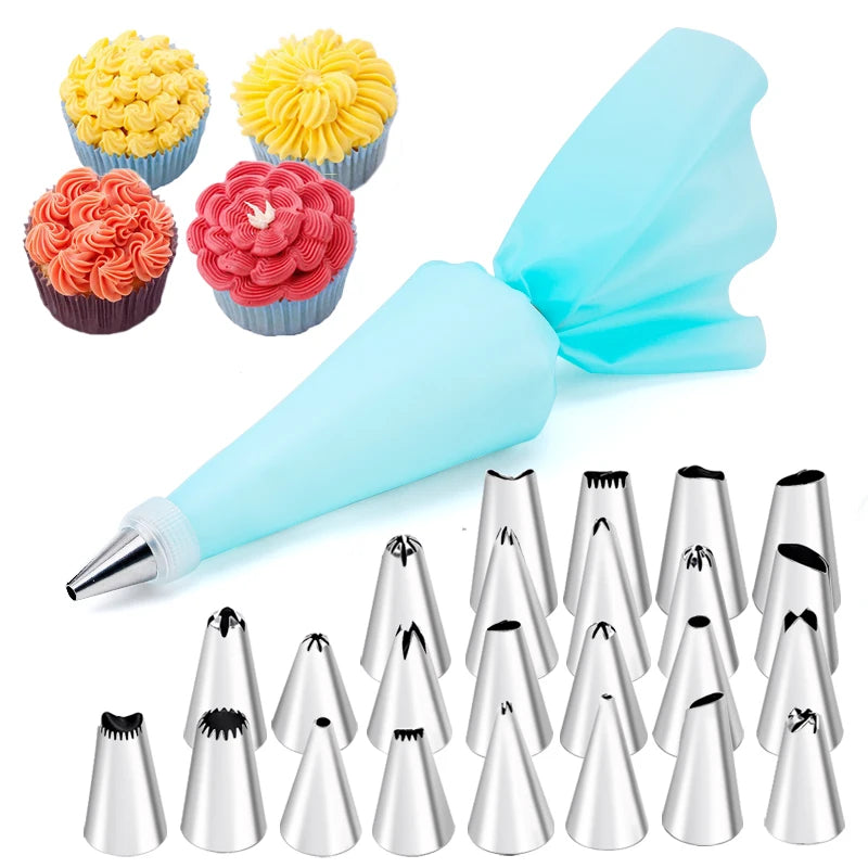 6-24 Pcs Set Pastry Bag and Stainless Steel