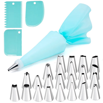 6-24 Pcs Set Pastry Bag and Stainless Steel