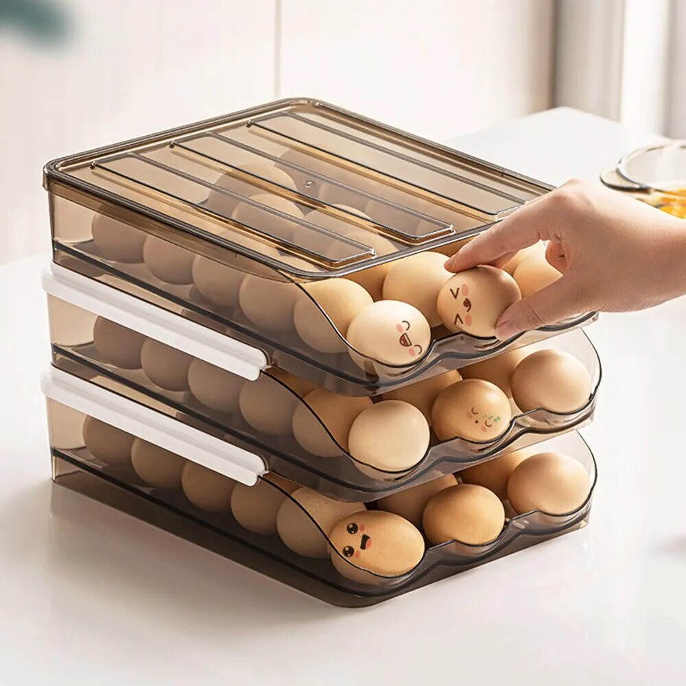 Home Kitchen Egg Storage Box Refrigerator Fresh Creative Translucent PET Egg Multi-Layer Rolling Drawer Organizer Rack - Hermes Kitchen