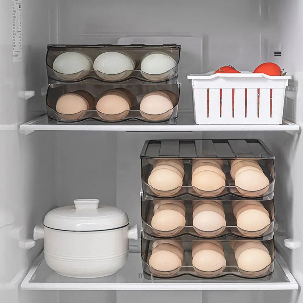 Home Kitchen Egg Storage Box Refrigerator Fresh Creative Translucent PET Egg Multi-Layer Rolling Drawer Organizer Rack - Hermes Kitchen