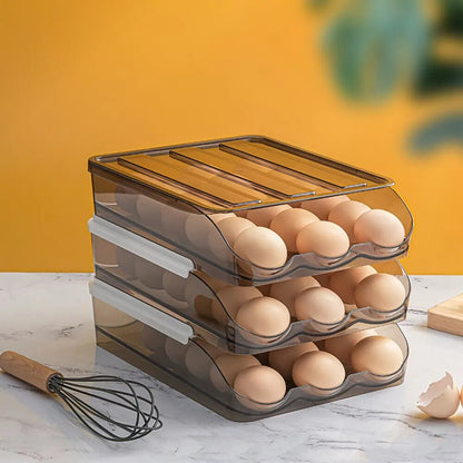 Home Kitchen Egg Storage Box Refrigerator Fresh Creative Translucent PET Egg Multi-Layer Rolling Drawer Organizer Rack - Hermes Kitchen