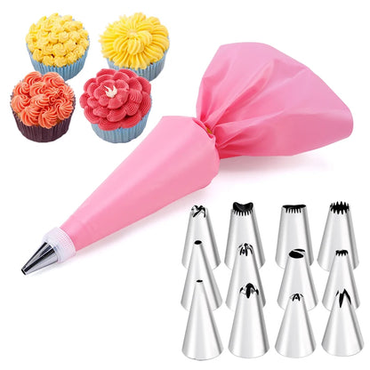 6-24 Pcs Set Pastry Bag and Stainless Steel