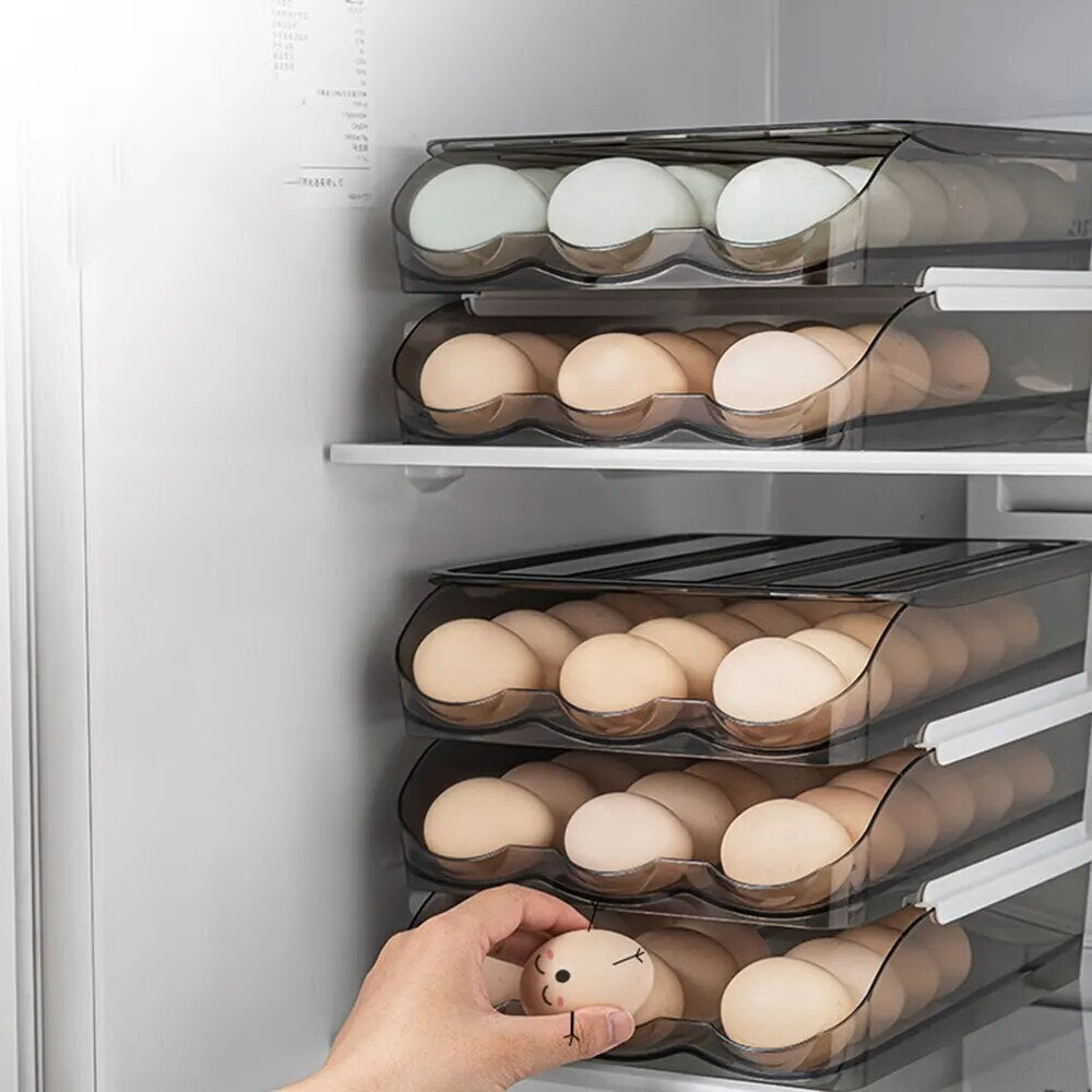 Home Kitchen Egg Storage Box Refrigerator Fresh Creative Translucent PET Egg Multi-Layer Rolling Drawer Organizer Rack - Hermes Kitchen