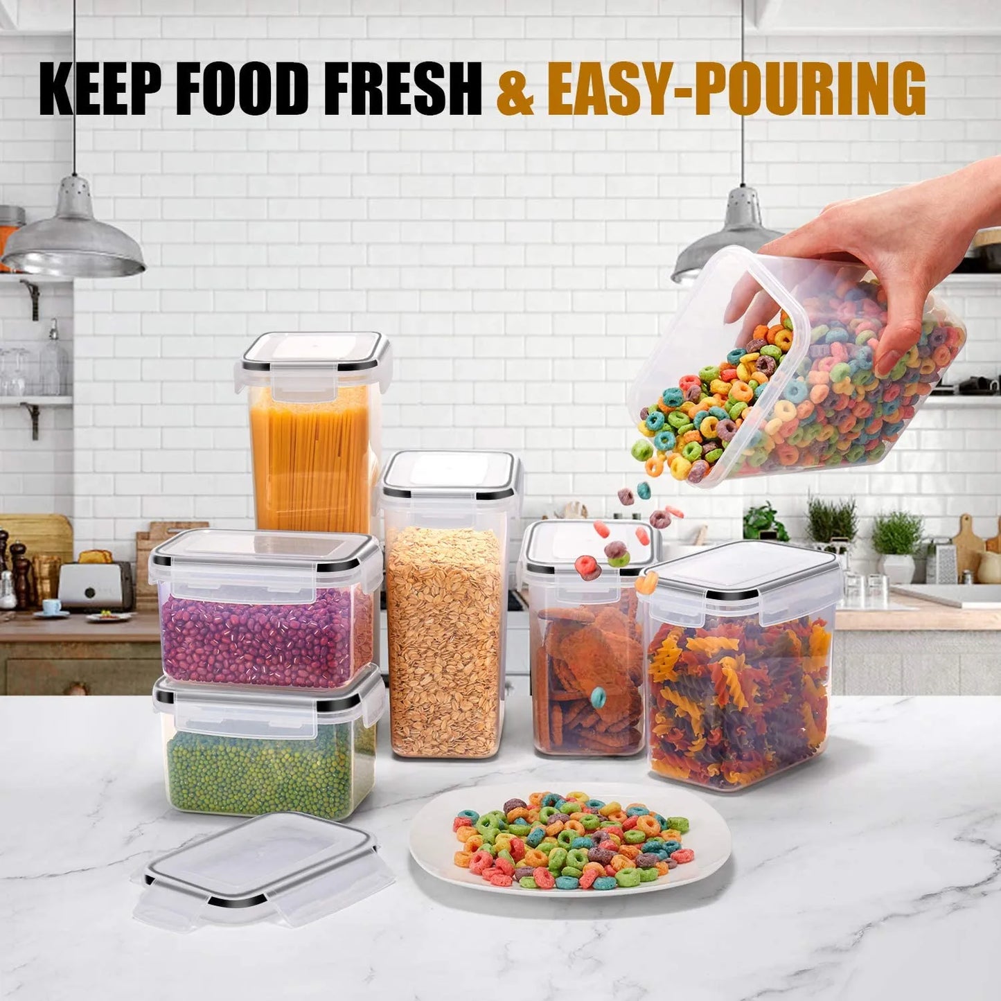 Kitchen 7pcs Food Containers Set BPA Free Plastic Airtight Storage Box With 10stickers and Pen - Hermes Kitchen