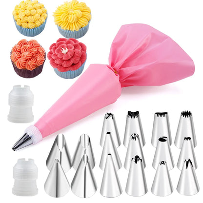 6-24 Pcs Set Pastry Bag and Stainless Steel