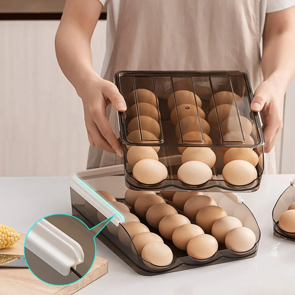 Home Kitchen Egg Storage Box Refrigerator Fresh Creative Translucent PET Egg Multi-Layer Rolling Drawer Organizer Rack - Hermes Kitchen