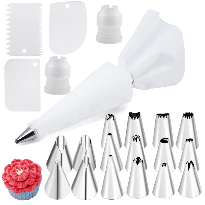 6-24 Pcs Set Pastry Bag and Stainless Steel