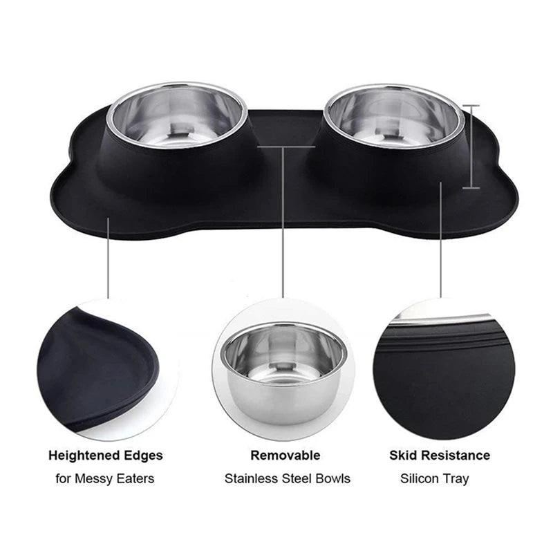 Double Dog Bowl With Silicone Mat