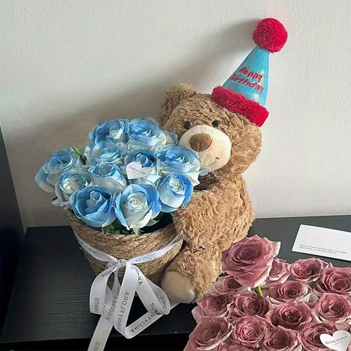 Valentine's Day Plush Bear with Rose Bouquet