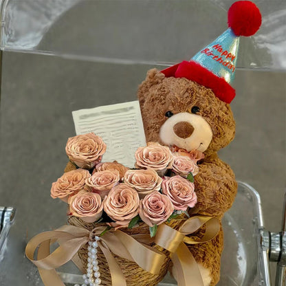 Valentine's Day Plush Bear with Rose Bouquet